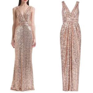 Belle Badgley Mischka rose gold sequin gown,  sleeveless, Sz 2